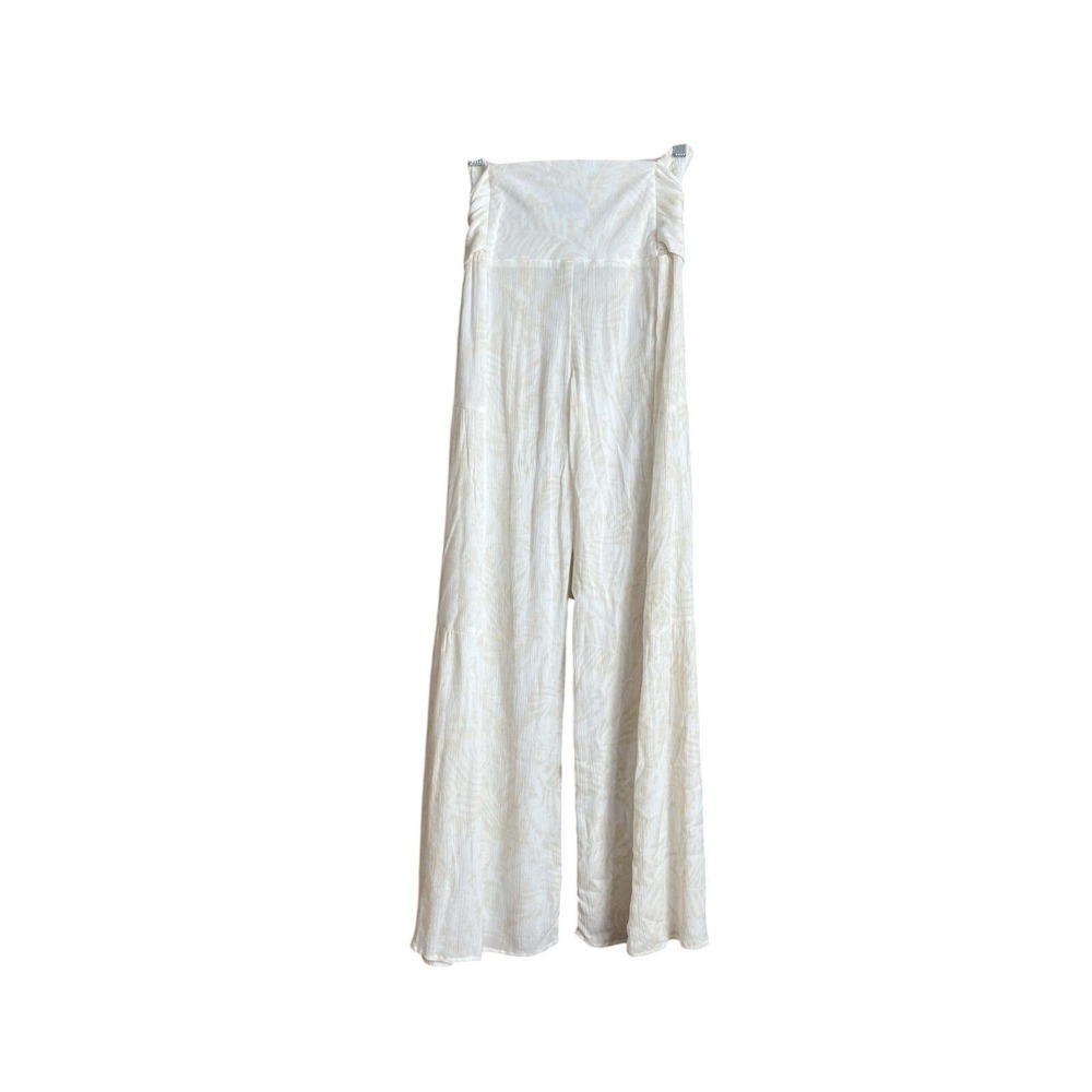 Sincerely Jules Pants Womens Medium White Paperbag Wide Leg Tie Waist Tropical - Picture 3 of 5